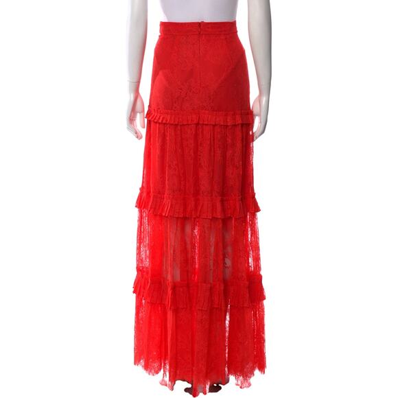 Alexis Yedda Tiered Pleated Chantilly Lace Maxi Skirt Red - Picture 5 of 5
